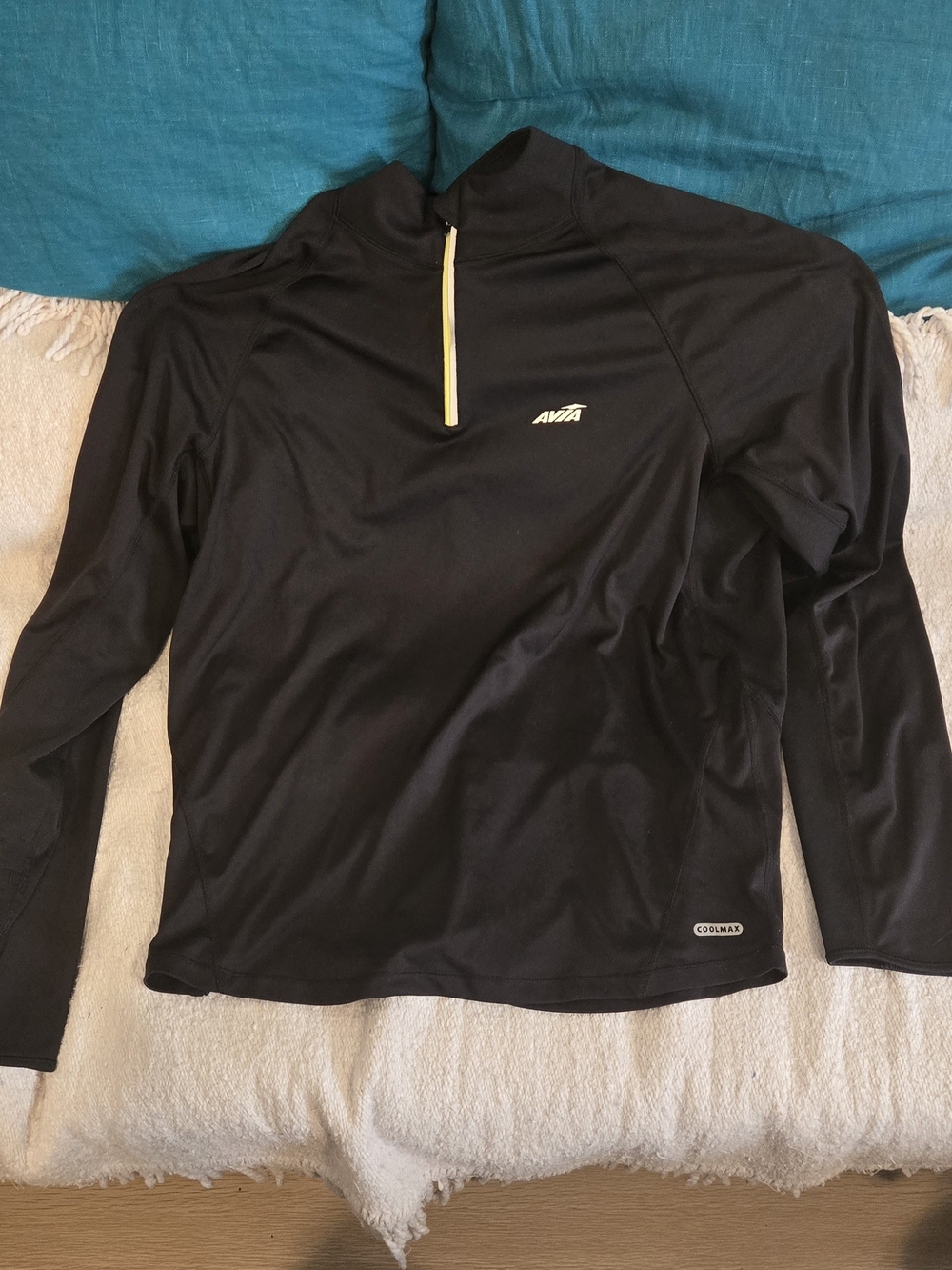 Avia Men’s Coolmax Quarter Zip Performance Top Black Yellow Size L